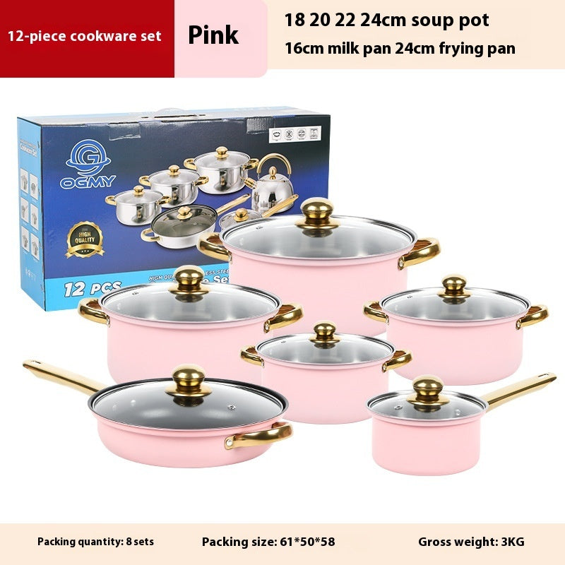 Stainless Steel Gold Handle Pot Set Non-stick Pan Stainless Pots Suit