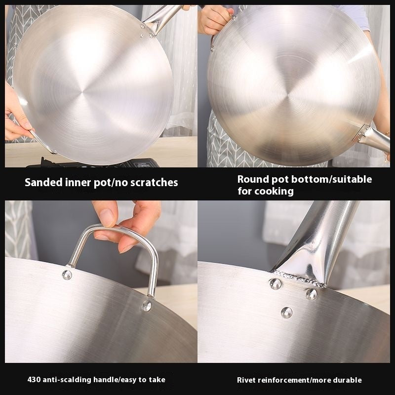 Extra Thick Stainless Steel Wok Double-ear Round Bottom