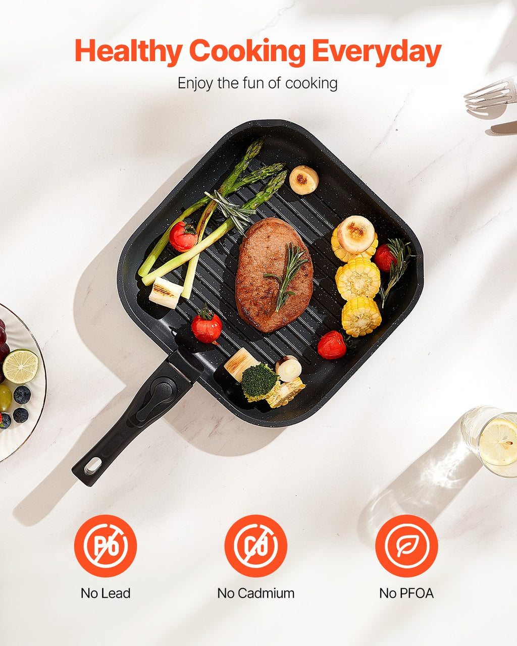 17 Piece Pots And Pans Set Granite Nonstick Kitchen Cookware Induction Black