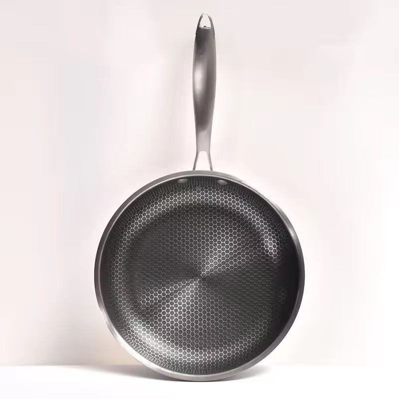 Cross-border Full-Size Honeycomb Stainless Steel Frying Pan, Non-Stick Cookware for Steak, Pancake, Compatible with Induction and Gas Stoves