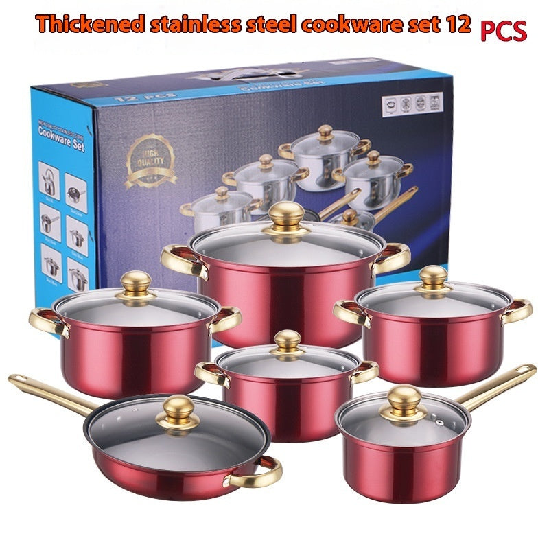 Stainless Steel Gold Handle Pot Set Non-stick Pan Stainless Pots Suit