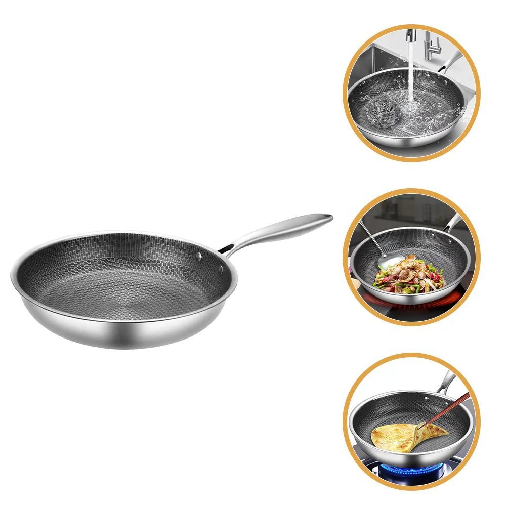 Cross-border Full-Size Honeycomb Stainless Steel Frying Pan, Non-Stick Cookware for Steak, Pancake, Compatible with Induction and Gas Stoves