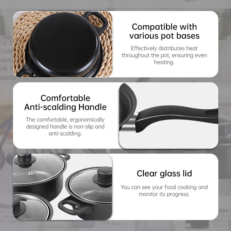 Black pots with handles.