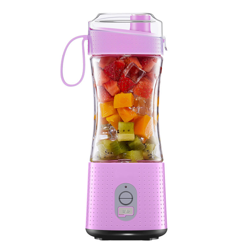 Lavender portable blender with fruits inside.