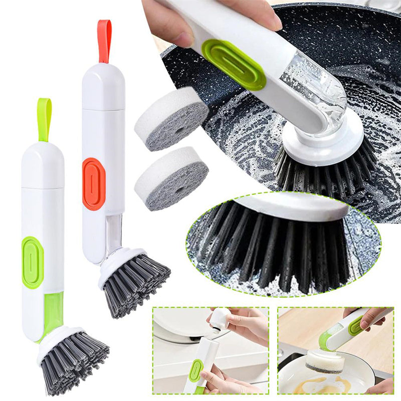 Multi‑Functional Long‑Handle Cleaning Brush with Liquid Dispenser & 2 Heads