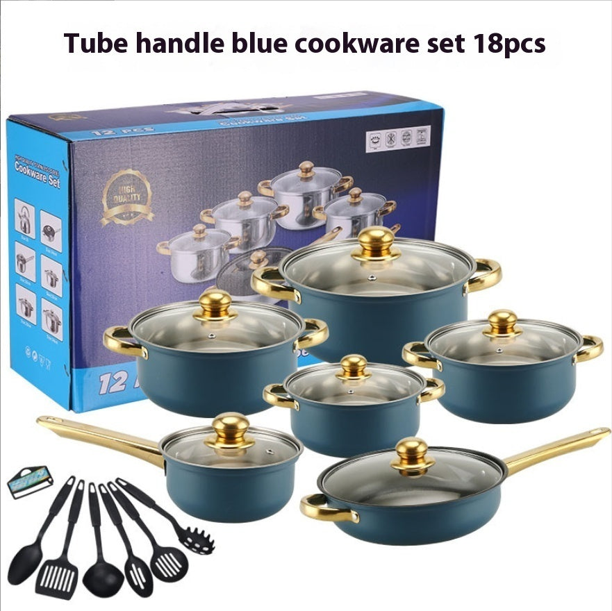 Stainless Steel Gold Handle Pot Set Non-stick Pan Stainless Pots Suit