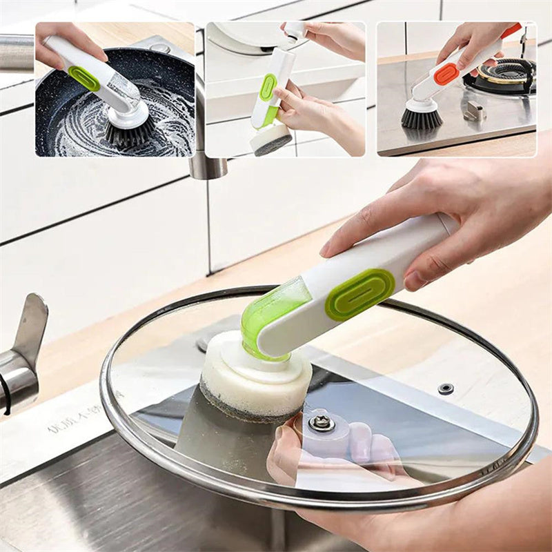 Multi‑Functional Long‑Handle Cleaning Brush with Liquid Dispenser & 2 Heads