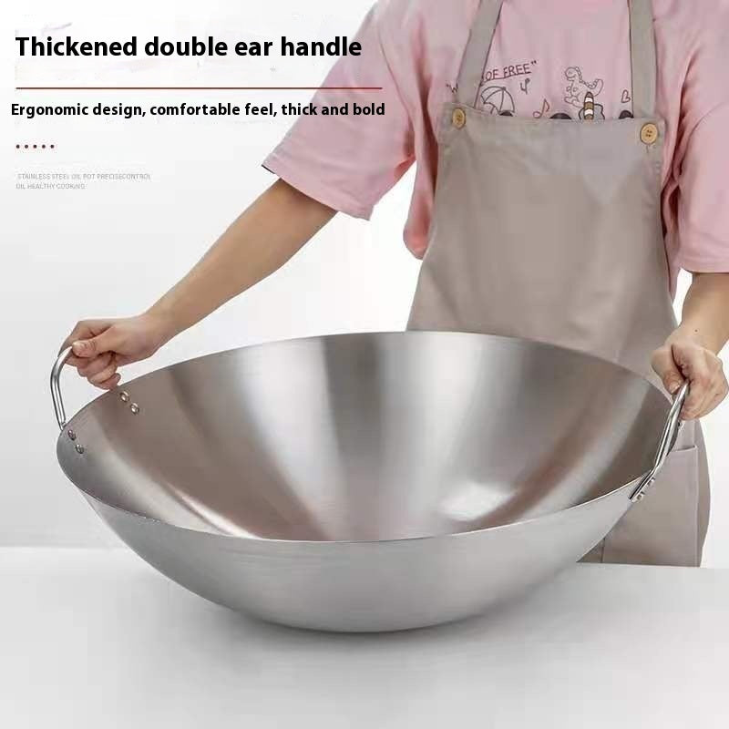 Extra Thick Stainless Steel Wok Double-ear Round Bottom
