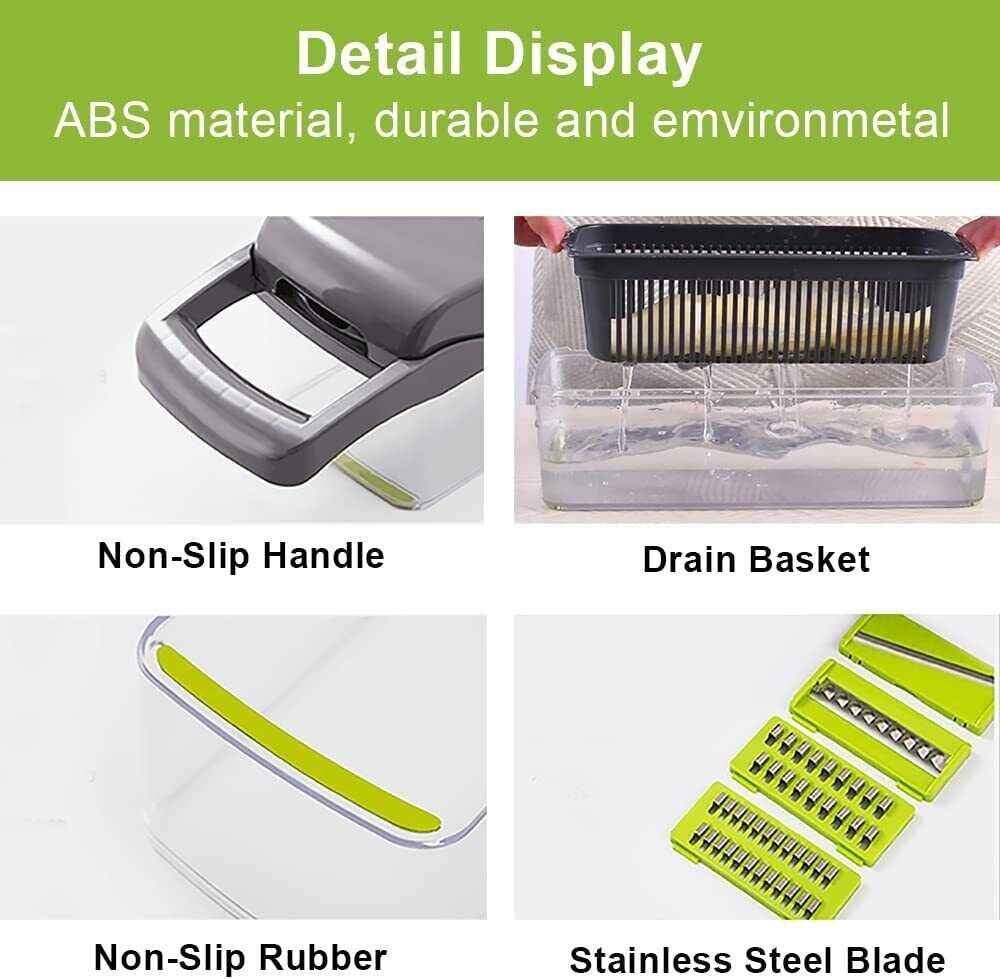 16-in-1 Vegetable Chopper & Slicer | Food Chopper with 8 Blades, 1.5L Container