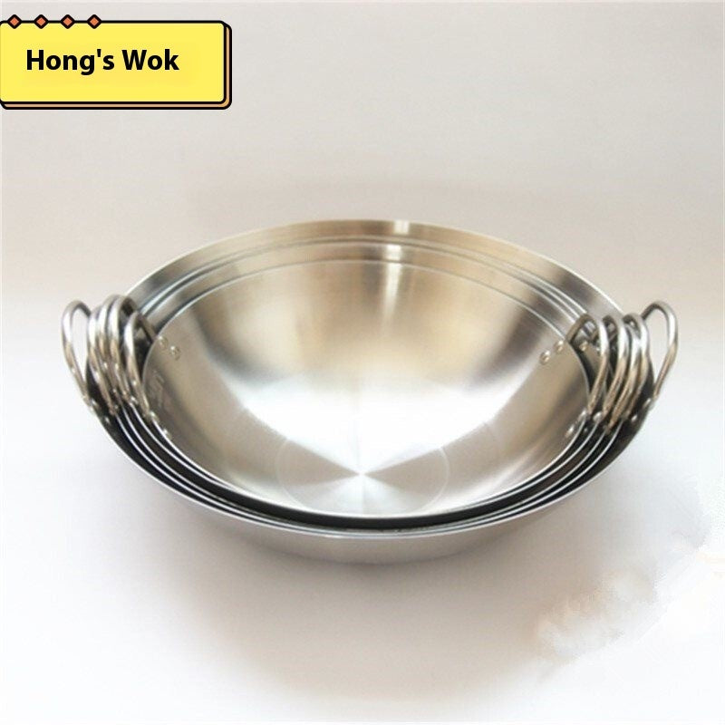 Extra Thick Stainless Steel Wok Double-ear Round Bottom