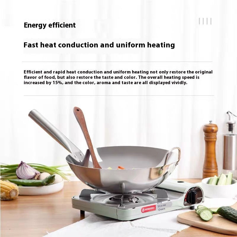 Extra Thick Stainless Steel Wok Double-ear Round Bottom